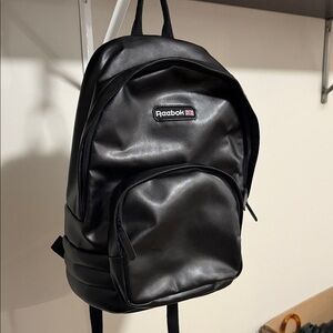 Reebok Jet Black Faux Leather Backpack